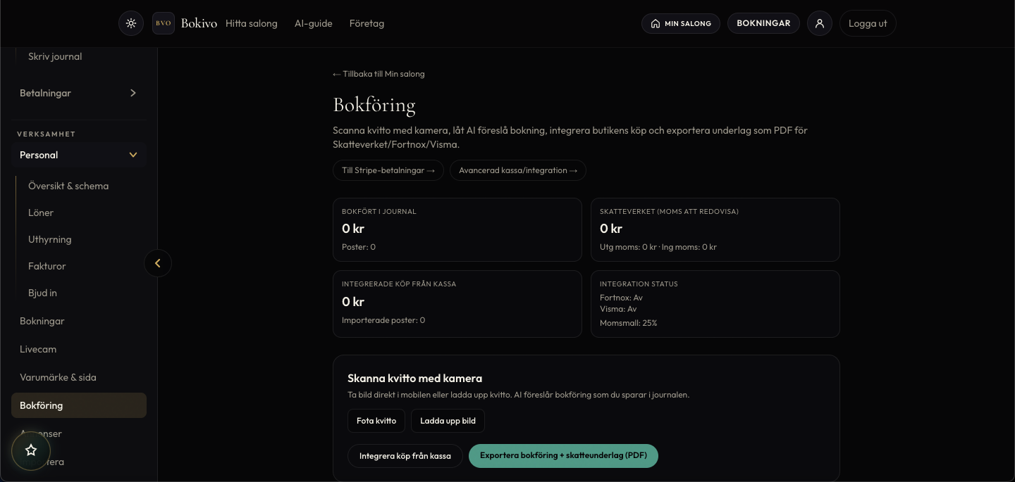 Bokföring – kvitto, moms & export