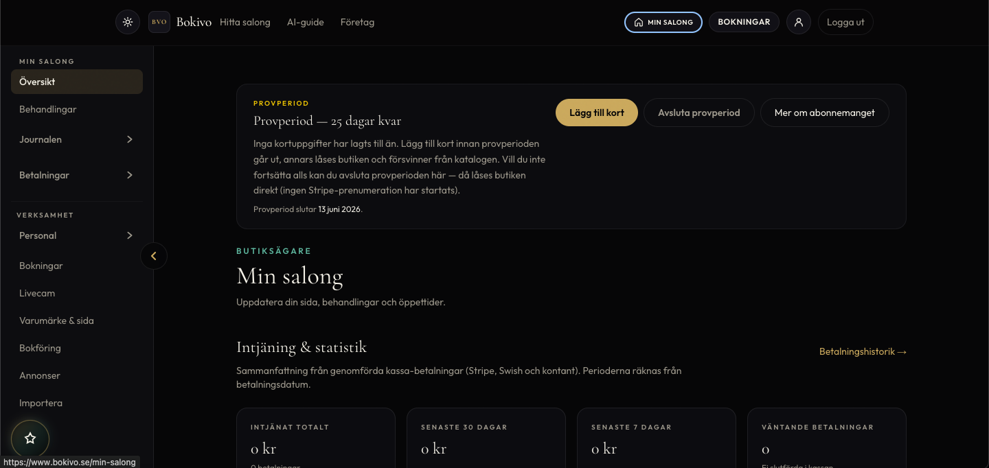 Min salong – dashboard & provperiod